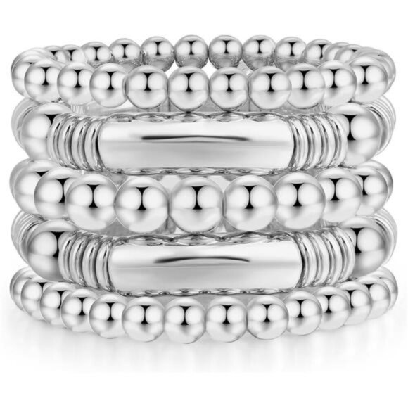 5 Silver Bangles Bracelet for Women Chunky Curved Stacking Beads Bangle type - Picture 1 of 5